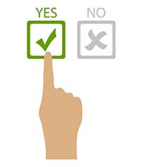 Finger selecting yes from yes/no checkboxes